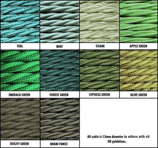 Green Braided Fabric Decorative Extension Lead - White 1 Gang Trailing Socket - Extension Leads