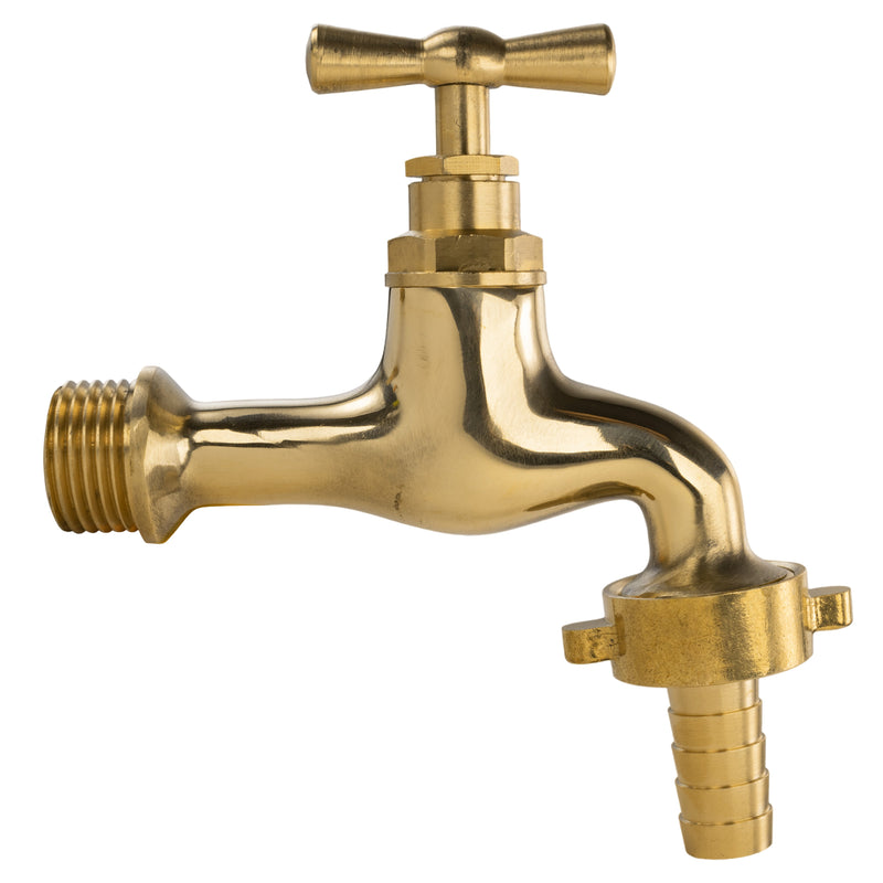 Garden Tap Polished Brass 1/2" BSPM - 13mm Barb - Home & Garden > Lawn & Garden Garden watering