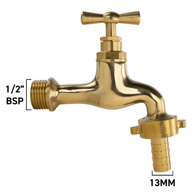 Garden Tap Polished Brass 1/2" BSPM - 13mm Barb - Home & Garden > Lawn & Garden Garden watering