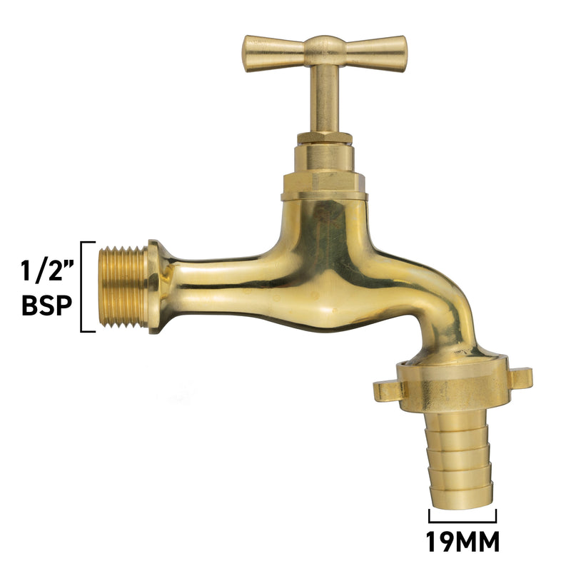 Garden Tap Polished Brass 1/2" BSPM - 19mm Barb - Home & Garden > Lawn & Garden Garden watering
