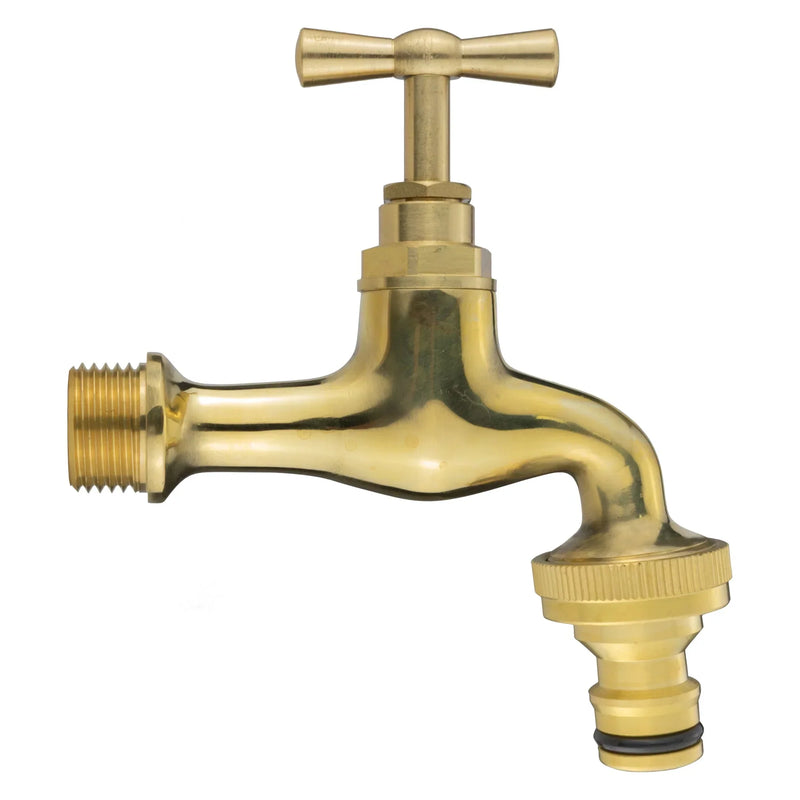 Garden Tap Polished Brass 1/2" BSPM - Snap On Male - Home & Garden > Lawn & Garden Garden watering