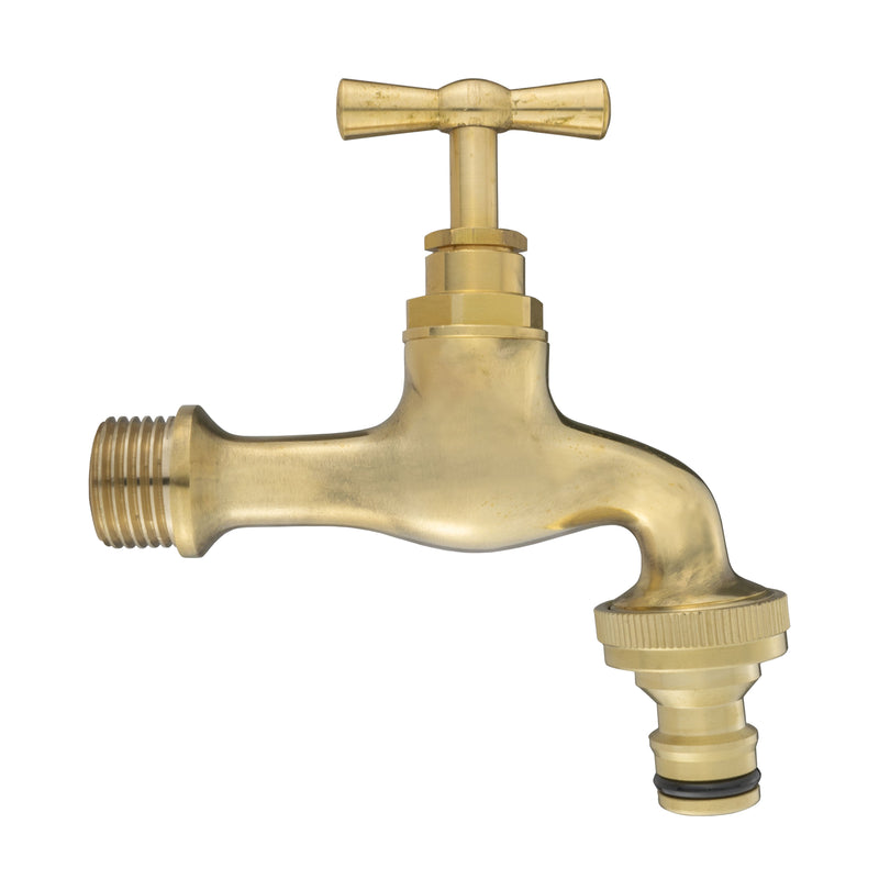 Wall Flange Kit 20mm MDPE - Polished Brass Bib Tap with Snap On - Home & Garden > Lawn & Garden Tech Hose & Fittings