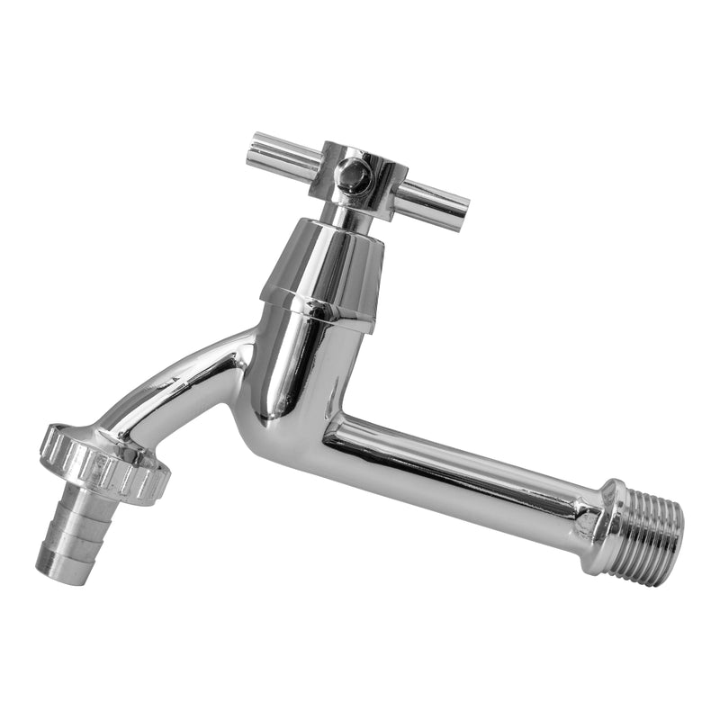 Wall Flange Kit 20mm MDPE - Extended Brass Chrome Tap 1/2" Barb - Garden watering