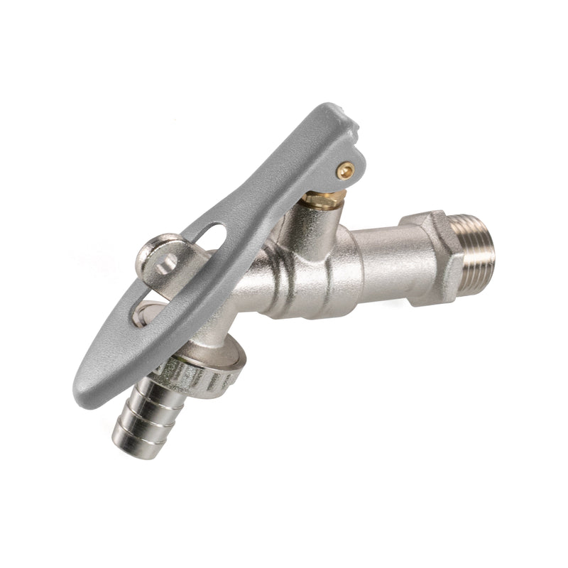 15mm Brass Wall Flange Kit with Lever Tap Hose Barb and Lever Lock - Garden watering
