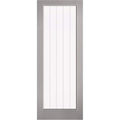Moulded Textured Vertical Grey Pre-Finished 1 Glazed Clear With Frosted Lines Light Panel - 1981mm x 762mm - Doors