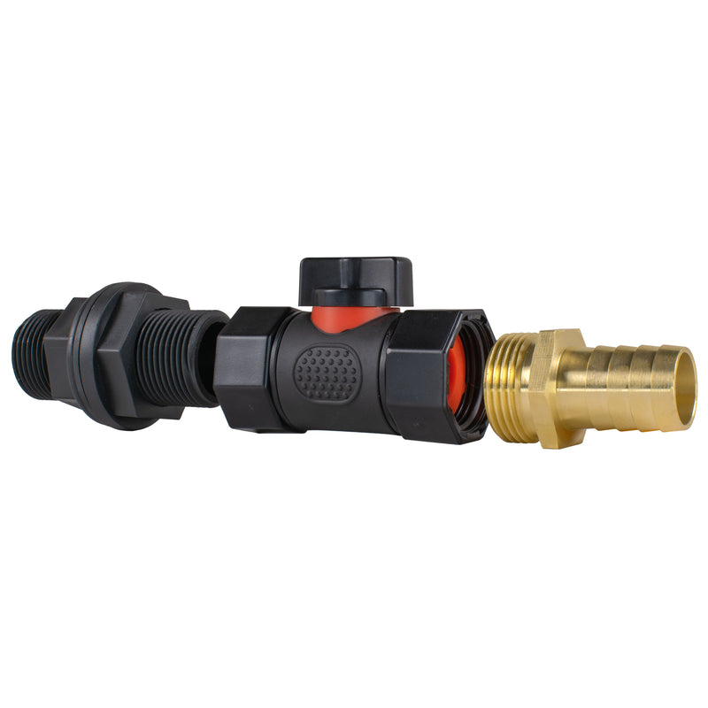 Water Butt Connector 3/4" BSP with In-Line BSPF Valve and 19mm Brass Barb - Hardware > Plumbing > Plumbing Fittings & Supports Garden watering