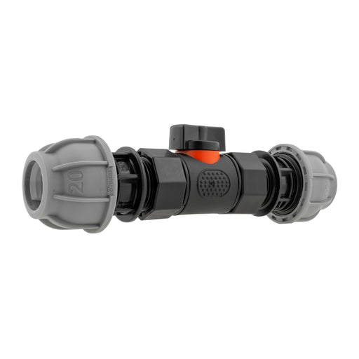 In-Line BSPF Valve with 2 x 20mm MDPE Straight Connectors - Home & Garden > Lawn & Garden > Watering & Irrigation > Garden Hose Fittings & Valves > Garden Hose Fittings Garden watering