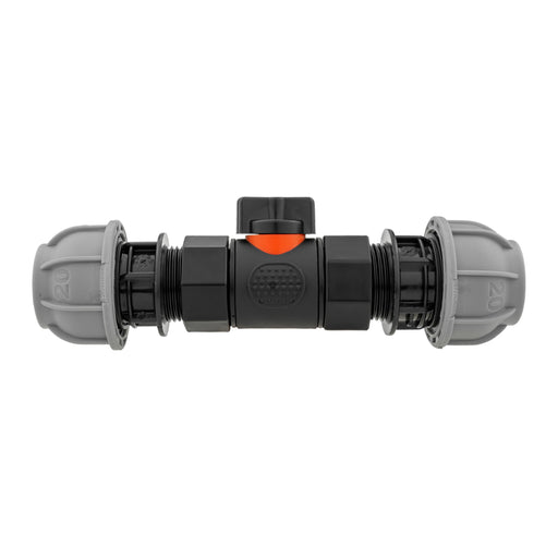 In-Line BSPF Valve with 2 x 20mm MDPE Straight Connectors - Home & Garden > Lawn & Garden > Watering & Irrigation > Garden Hose Fittings & Valves > Garden Hose Fittings Garden watering