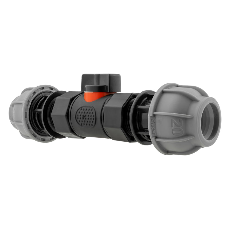 In-Line BSPF Valve with 2 x 20mm MDPE Straight Connectors - Home & Garden > Lawn & Garden > Watering & Irrigation > Garden Hose Fittings & Valves > Garden Hose Fittings Garden watering