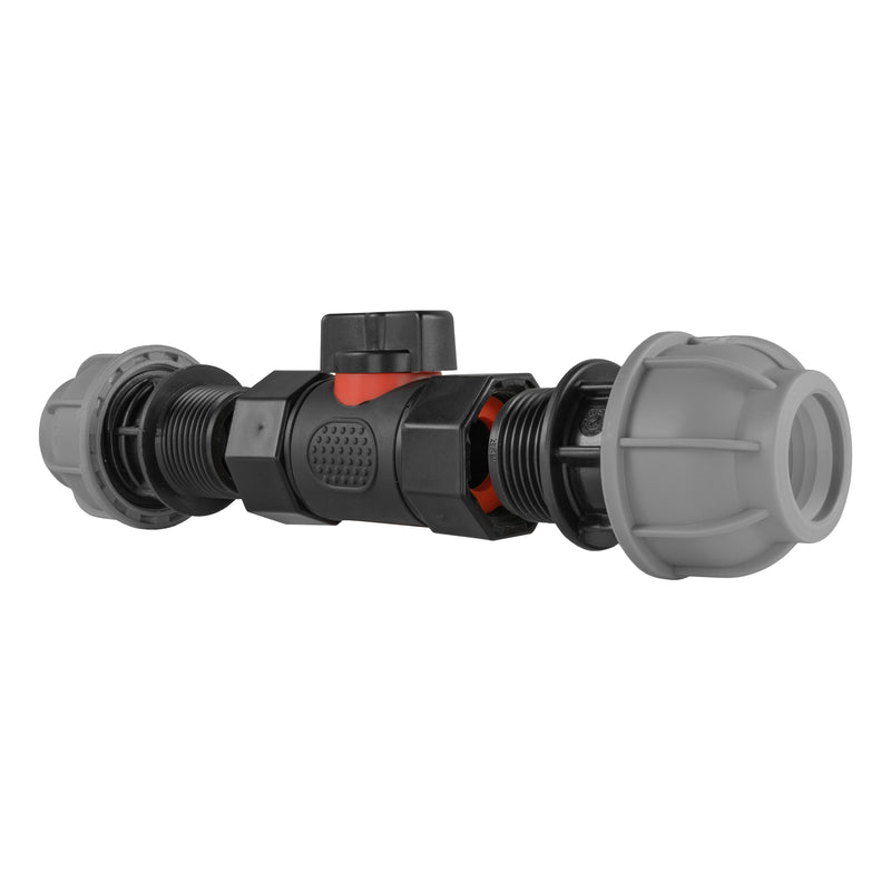 In-Line BSPF Valve with 2 x 20mm MDPE Straight Connectors - Home & Garden > Lawn & Garden > Watering & Irrigation > Garden Hose Fittings & Valves > Garden Hose Fittings Garden watering