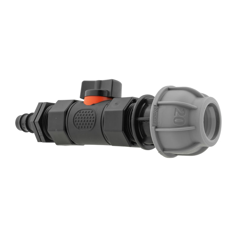 20mm MDPE Straight with In-Line BSPF Valve and 16mm Barbed Straight - Home & Garden > Lawn & Garden Garden watering