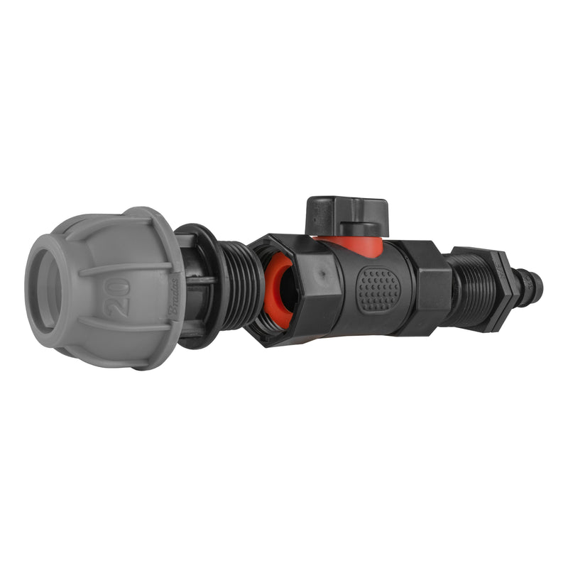 20mm MDPE Straight with In-Line BSPF Valve and 16mm Barbed Straight - Home & Garden > Lawn & Garden Garden watering