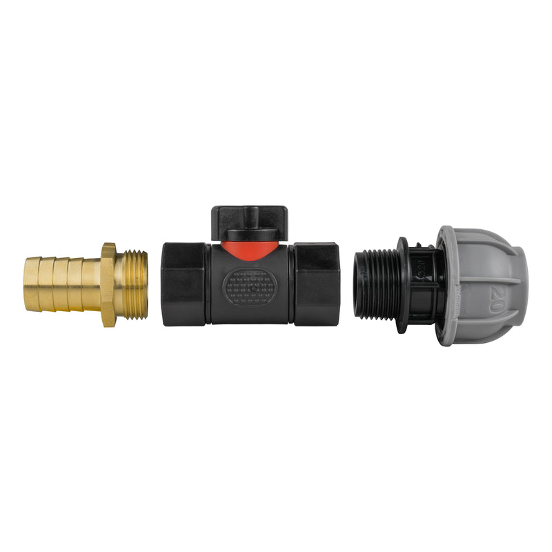 20mm MDPE Straight with In-Line BSPF Valve and 19mm Brass Barb - Home & Garden > Lawn & Garden Garden watering