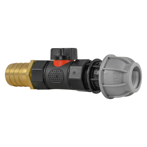 20mm MDPE Straight with In-Line BSPF Valve and 25mm Brass Barb - Home & Garden > Lawn & Garden Garden watering