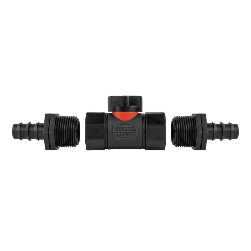 In-Line BSPF Valve with 2 x 16mm Barbed Straight Connectors - Home & Garden > Lawn & Garden > Watering & Irrigation > Garden Hose Fittings & Valves > Garden Hose Fittings Garden watering