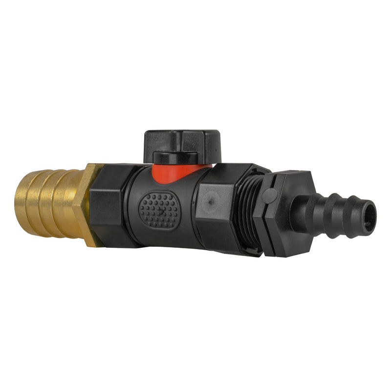 16mm Barbed Straight with In-Line BSPF Valve and 25mm Brass Barb - Home & Garden > Lawn & Garden Garden watering
