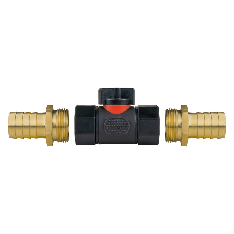 In-Line BSPF Valve with 2 x 19mm Brass Barb Connectors - Home & Garden > Lawn & Garden > Watering & Irrigation > Garden Hose Fittings & Valves > Garden Hose Fittings Garden watering