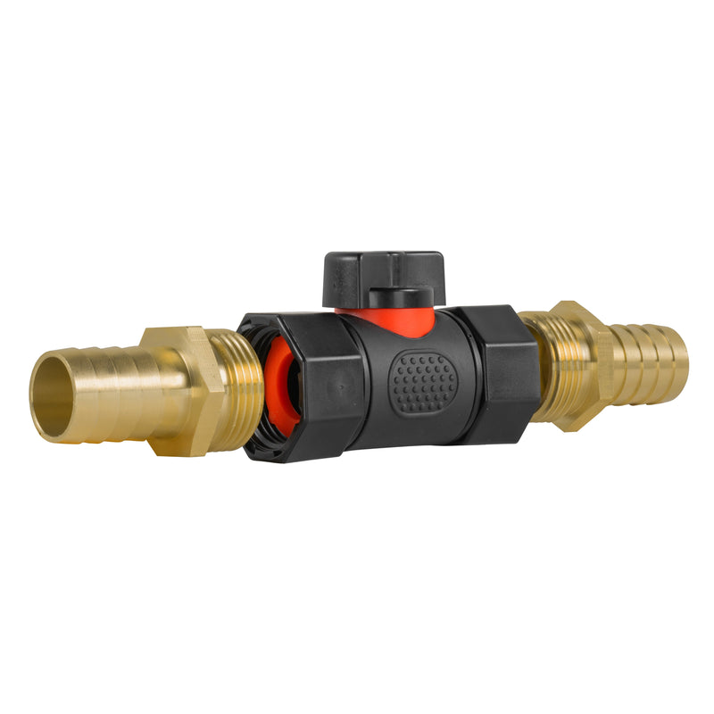 In-Line BSPF Valve with 2 x 19mm Brass Barb Connectors - Home & Garden > Lawn & Garden > Watering & Irrigation > Garden Hose Fittings & Valves > Garden Hose Fittings Garden watering