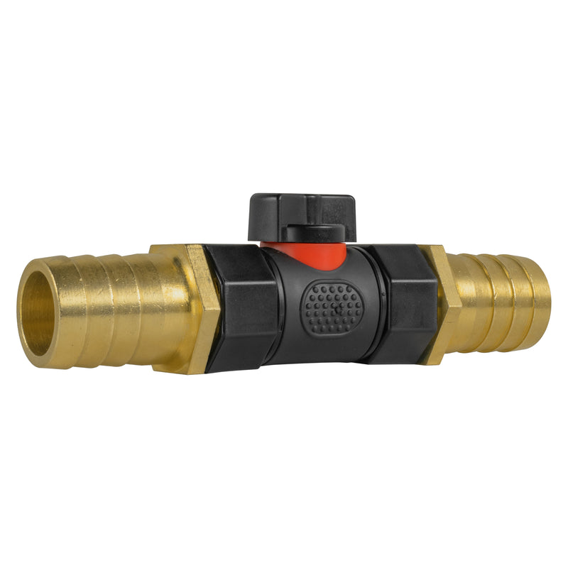 In-Line BSPF Valve with 2 x 25mm Brass Barb Connectors - Home & Garden > Lawn & Garden > Watering & Irrigation > Garden Hose Fittings & Valves > Garden Hose Fittings Garden watering