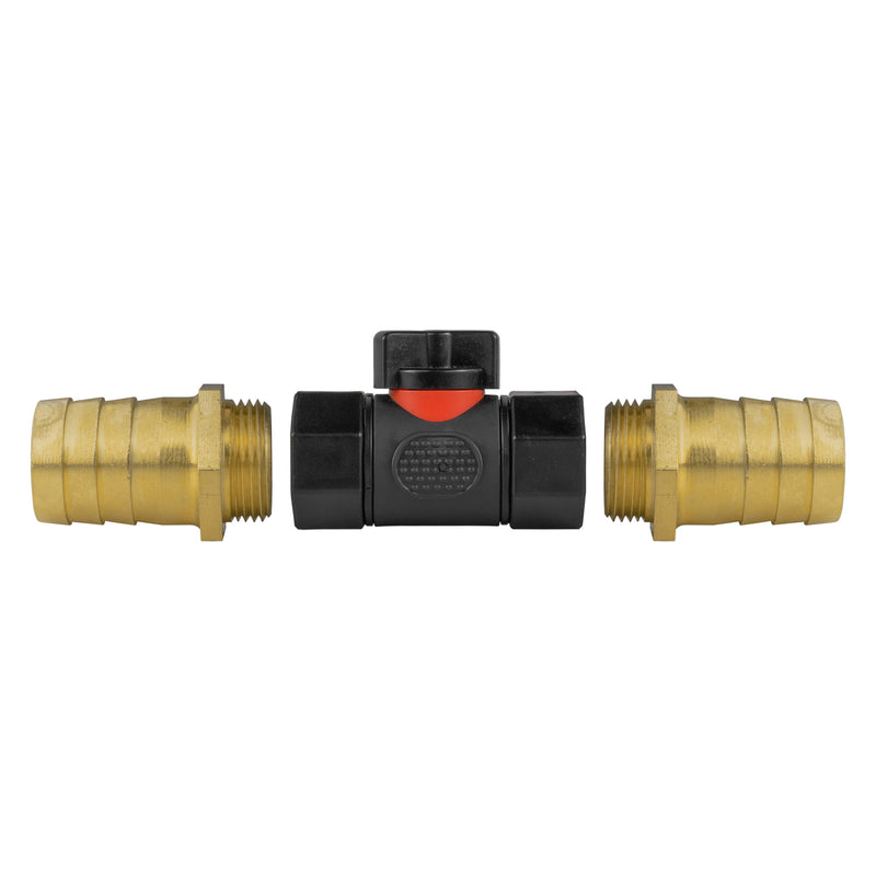 In-Line BSPF Valve with 2 x 25mm Brass Barb Connectors - Home & Garden > Lawn & Garden > Watering & Irrigation > Garden Hose Fittings & Valves > Garden Hose Fittings Garden watering