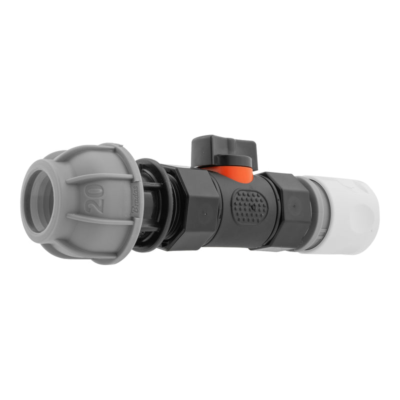 Hose Connector WL with In-Line BSPF Valve and 20mm MDPE Straight - Home & Garden > Lawn & Garden > Watering & Irrigation > Garden Hose Fittings & Valves > Garden Hose Fittings Garden watering