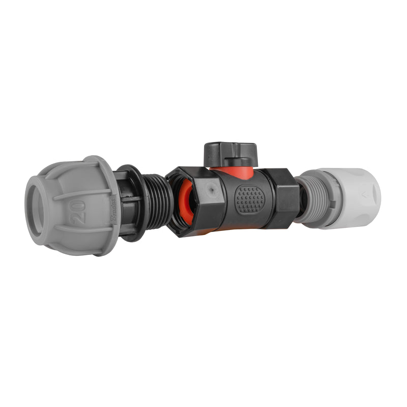 Hose Connector WL with In-Line BSPF Valve and 20mm MDPE Straight - Home & Garden > Lawn & Garden > Watering & Irrigation > Garden Hose Fittings & Valves > Garden Hose Fittings Garden watering