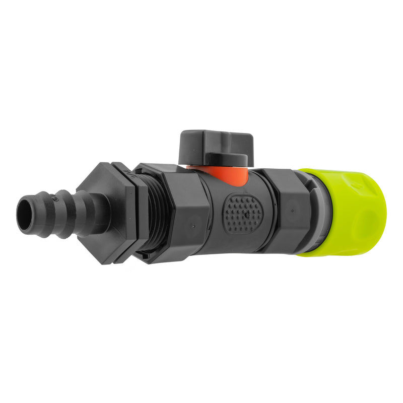 Hose Connector Lime with In-Line BSPF Valve and 16mm Barbed Straight - Home & Garden > Lawn & Garden > Watering & Irrigation > Garden Hose Fittings & Valves > Garden Hose Fittings Garden watering