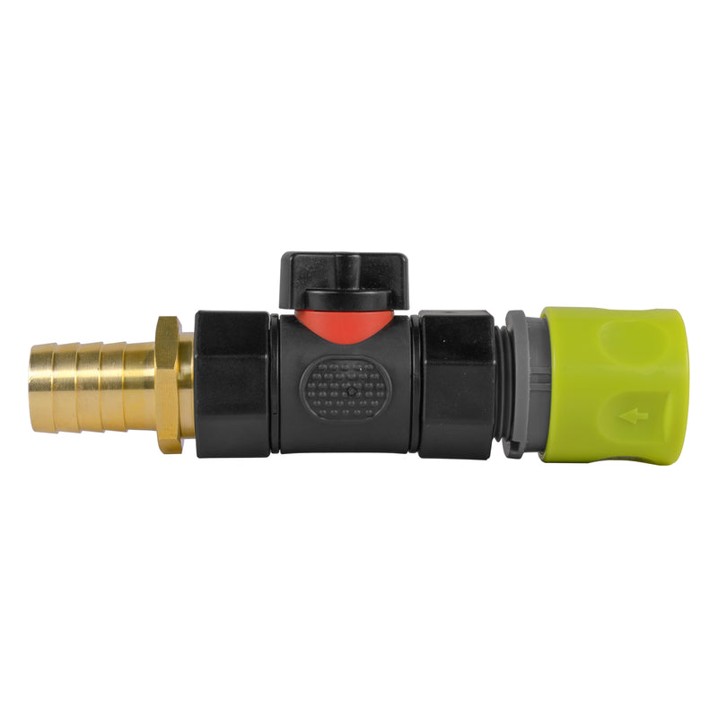 Hose Connector Lime with In-Line BSPF Valve and 19mm Brass Barb - Home & Garden > Lawn & Garden > Watering & Irrigation > Garden Hose Fittings & Valves > Garden Hose Fittings Garden watering