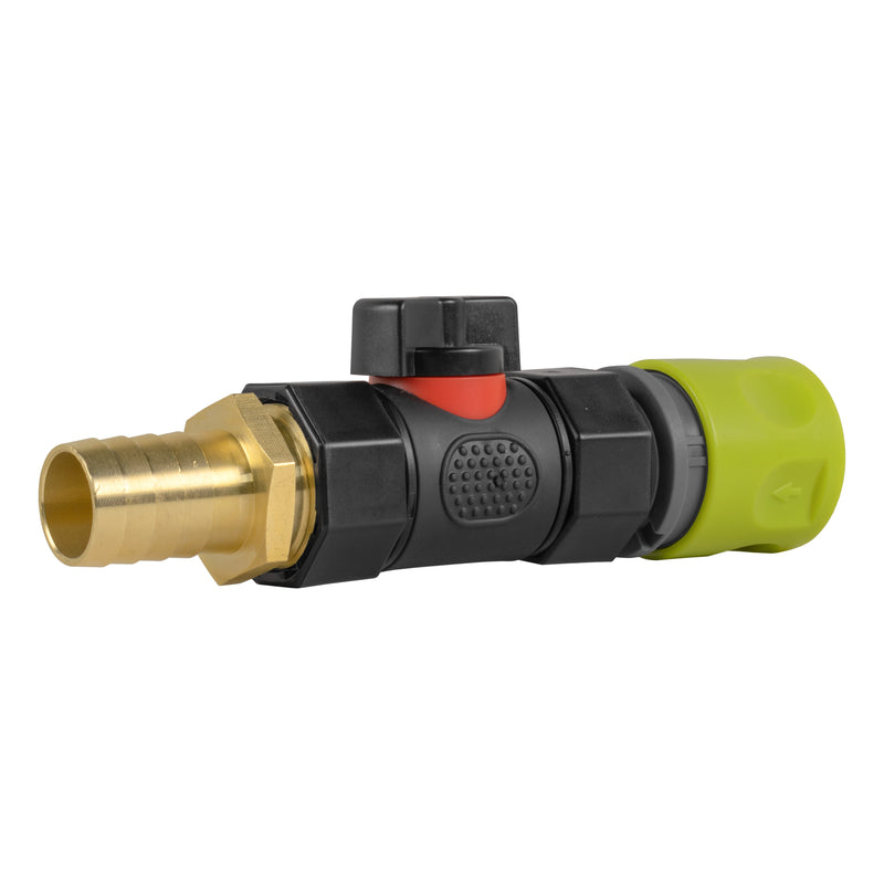 Hose Connector Lime with In-Line BSPF Valve and 19mm Brass Barb - Home & Garden > Lawn & Garden > Watering & Irrigation > Garden Hose Fittings & Valves > Garden Hose Fittings Garden watering