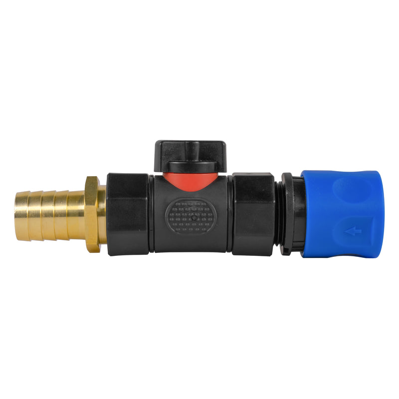Hose Connector Blue with In-Line BSPF Valve and 19mm Brass Barb - Home & Garden > Lawn & Garden > Watering & Irrigation > Garden Hose Fittings & Valves > Garden Hose Fittings Garden watering