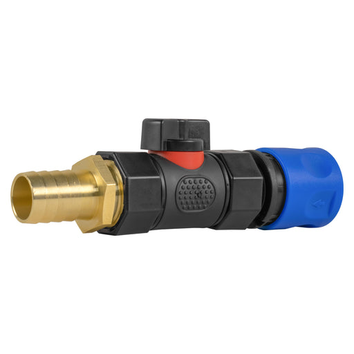 Hose Connector Blue with In-Line BSPF Valve and 19mm Brass Barb - Home & Garden > Lawn & Garden > Watering & Irrigation > Garden Hose Fittings & Valves > Garden Hose Fittings Garden watering