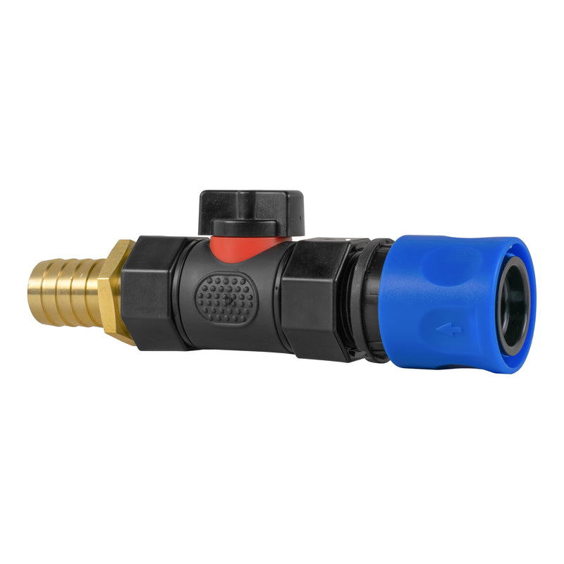 Hose Connector Blue with In-Line BSPF Valve and 19mm Brass Barb - Home & Garden > Lawn & Garden > Watering & Irrigation > Garden Hose Fittings & Valves > Garden Hose Fittings Garden watering
