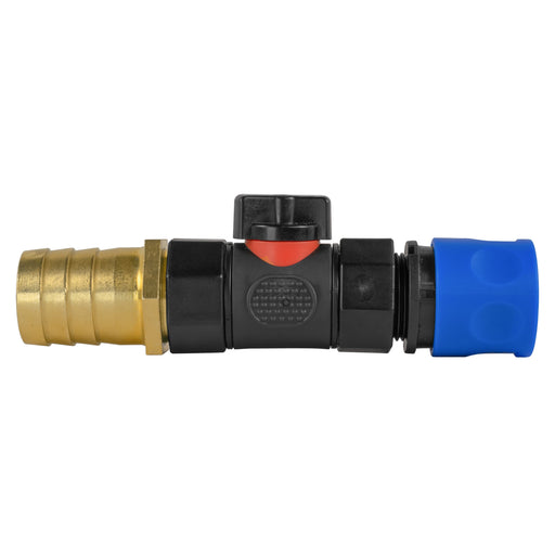 Hose Connector Blue with In-Line BSPF Valve and 25mm Brass Barb - Home & Garden > Lawn & Garden > Watering & Irrigation > Garden Hose Fittings & Valves > Garden Hose Fittings Garden watering