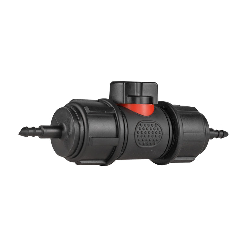 In-Line BSPM Valve with 2 x 4mm Barb Micro Connectors - Home & Garden > Lawn & Garden > Watering & Irrigation > Garden Hose Fittings & Valves > Garden Hose Fittings Garden watering