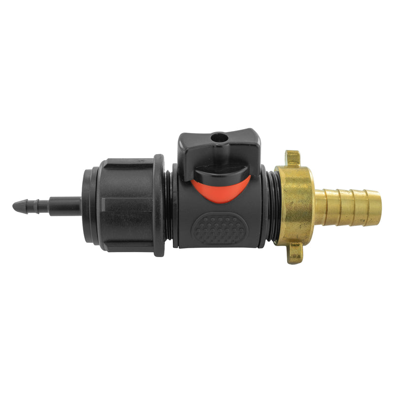 4mm Barb Micro Connector with In-Line BSPM Valve and 13mm Brass Barb - Home & Garden > Lawn & Garden > Watering & Irrigation > Garden Hose Fittings & Valves > Garden Hose Fittings Garden watering