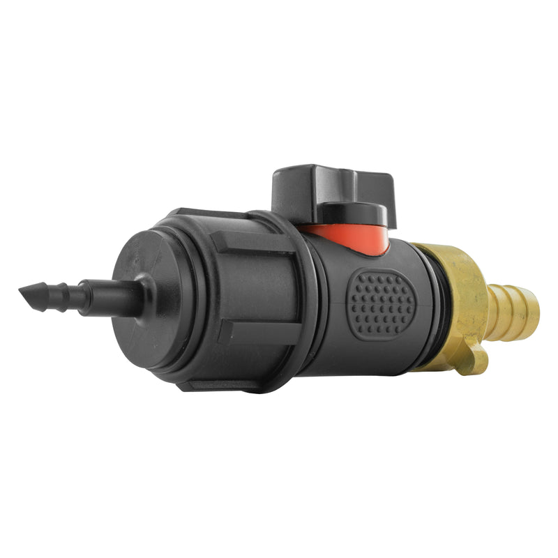 4mm Barb Micro Connector with In-Line BSPM Valve and 13mm Brass Barb - Home & Garden > Lawn & Garden > Watering & Irrigation > Garden Hose Fittings & Valves > Garden Hose Fittings Garden watering