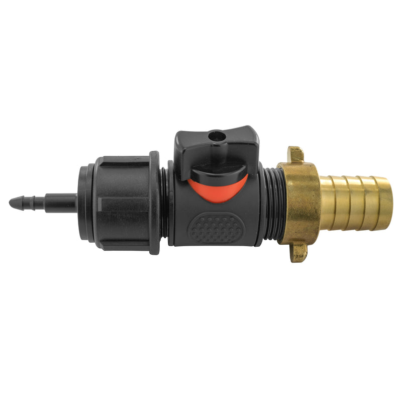 4mm Barb Micro Connector with In-Line BSPM Valve and 19mm Brass Barb - Home & Garden > Lawn & Garden > Watering & Irrigation > Garden Hose Fittings & Valves > Garden Hose Fittings Garden watering
