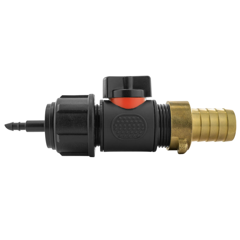 4mm Barb Micro Connector with In-Line BSPM Valve and 19mm Brass Barb - Home & Garden > Lawn & Garden > Watering & Irrigation > Garden Hose Fittings & Valves > Garden Hose Fittings Garden watering