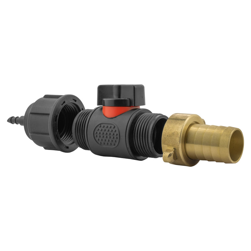 4mm Barb Micro Connector with In-Line BSPM Valve and 19mm Brass Barb - Home & Garden > Lawn & Garden > Watering & Irrigation > Garden Hose Fittings & Valves > Garden Hose Fittings Garden watering