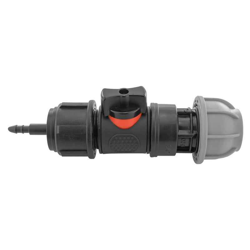 4mm Barb Micro Connector with In-Line BSPM Valve and 20mm MDPE Straight - Home & Garden > Lawn & Garden > Watering & Irrigation > Garden Hose Fittings & Valves > Garden Hose Fittings Garden watering