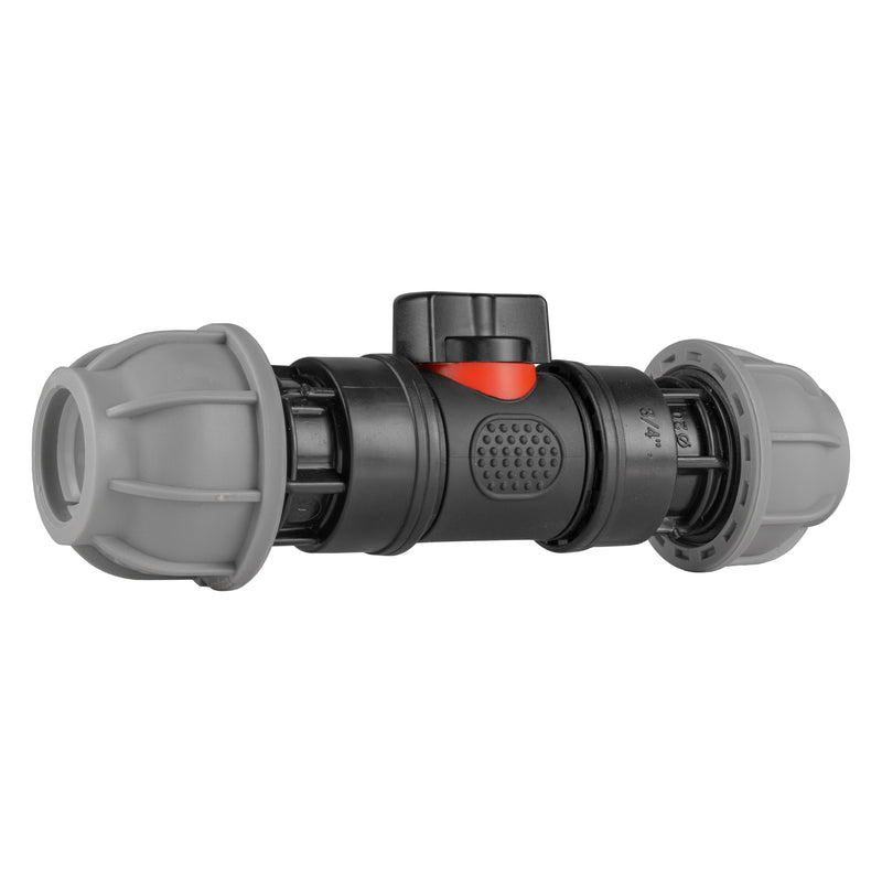 In-Line BSPM Valve with 2 x 20mm MDPE Straight Connectors - Home & Garden > Lawn & Garden > Watering & Irrigation > Garden Hose Fittings & Valves > Garden Hose Fittings Garden watering