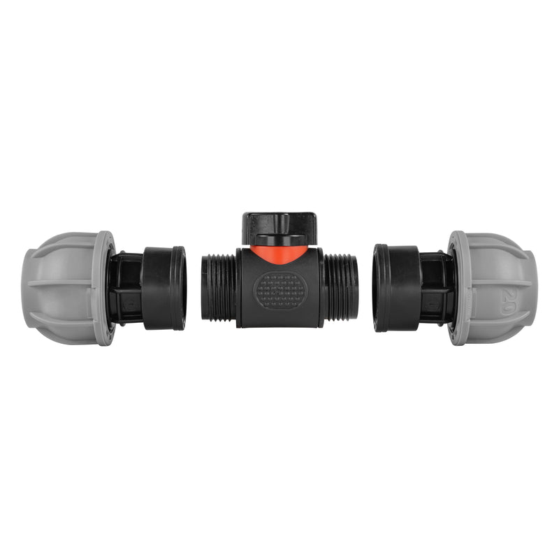 In-Line BSPM Valve with 2 x 20mm MDPE Straight Connectors - Home & Garden > Lawn & Garden > Watering & Irrigation > Garden Hose Fittings & Valves > Garden Hose Fittings Garden watering