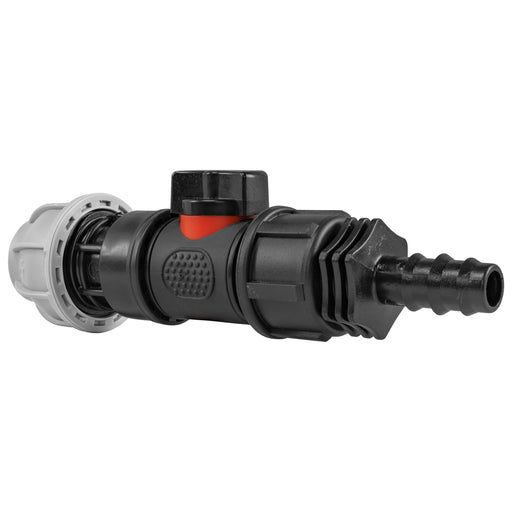 20mm MDPE Straight with In-Line BSPM Valve and 16mm Barbed Straight - Home & Garden > Lawn & Garden > Watering & Irrigation > Garden Hose Fittings & Valves > Garden Hose Fittings Garden watering