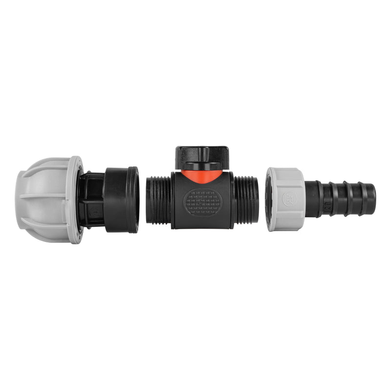 20mm MDPE Straight with In-Line BSPM Valve and 20mm Barbed Straight - Home & Garden > Lawn & Garden > Watering & Irrigation > Garden Hose Fittings & Valves > Garden Hose Fittings Garden watering
