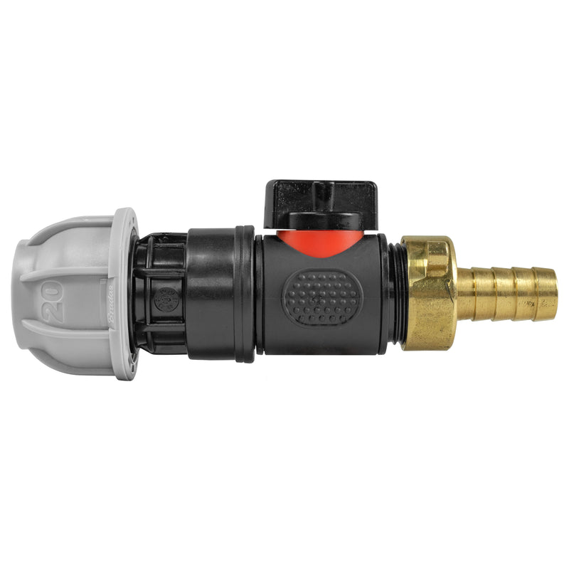20mm MDPE Straight with In-Line BSPM Valve and 13mm Brass Barb - Home & Garden > Lawn & Garden Garden watering