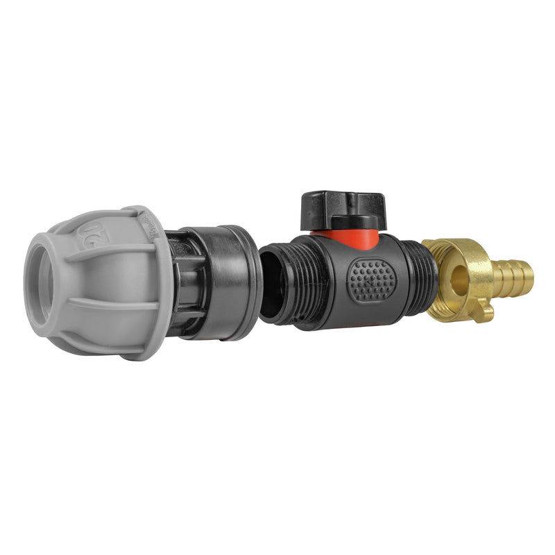 20mm MDPE Straight with In-Line BSPM Valve and 13mm Brass Barb - Home & Garden > Lawn & Garden Garden watering