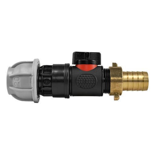 20mm MDPE Straight with In-Line BSPM Valve and 19mm Brass Barb - Home & Garden > Lawn & Garden Garden watering