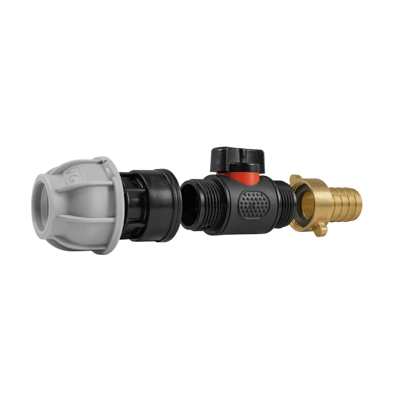 20mm MDPE Straight with In-Line BSPM Valve and 19mm Brass Barb - Home & Garden > Lawn & Garden Garden watering