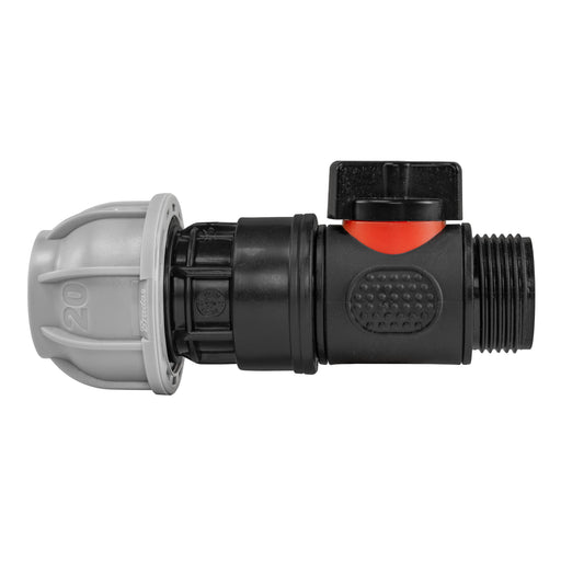 20mm MDPE Straight with In-Line BSPM Threaded Valve - Home & Garden > Lawn & Garden > Watering & Irrigation > Garden Hose Fittings & Valves > Garden Hose Fittings Garden watering