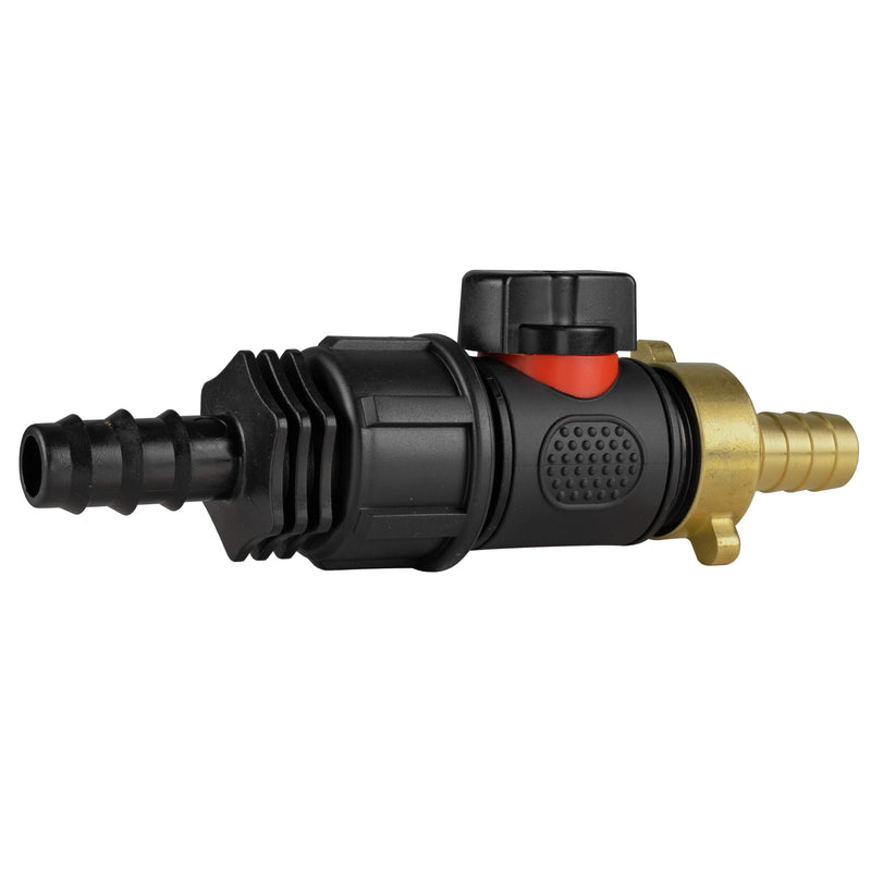 16mm Barbed Straight with In-Line BSPM Valve and 13mm Brass Barb - Home & Garden > Lawn & Garden Garden watering